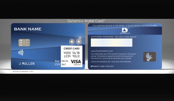 Dynamics Wallet Card – Credit card with display and cell phone connection